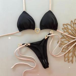 Micro <span class=keywords><strong>bikini</strong></span> pour femmes avec design cœur en métal, string à nouer sur le côté, logo personnalisé, maillot de bain brésilien sexy, vêtements de plage OEM - Product Image 5