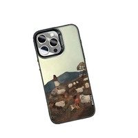 Coque de téléphone portable en TPU et PC avec impression de bergère et clé argentée électroplaquée pour iPhone X, XR, XS, 11, 12, 13, 14, 15, 16, 17, 18 Pro Max