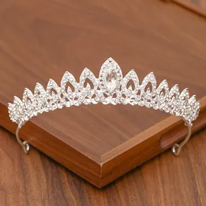 Luxury Princess Queen Pageant Clear Flower Headband For Bridal Crystal Tiara Crown Wedding Hair Accessory