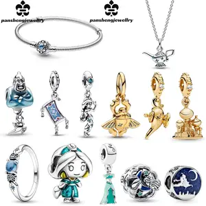 2024 iDisneyer Cinderella Murano Glass Charm Beads Fit asli iPandoraer gelang DIY Aksesori Perhiasan Wanita hadiah bagus