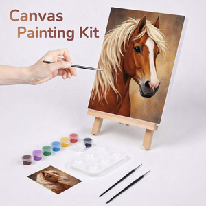 Kit de peinture sur toile pré-dessinée Cheval, Ensemble DIY pour soirées peinture, Pinceaux à peinture acrylique, Kit d'art facile pour enfants et adultes, Décoration intérieure - Product Image 2