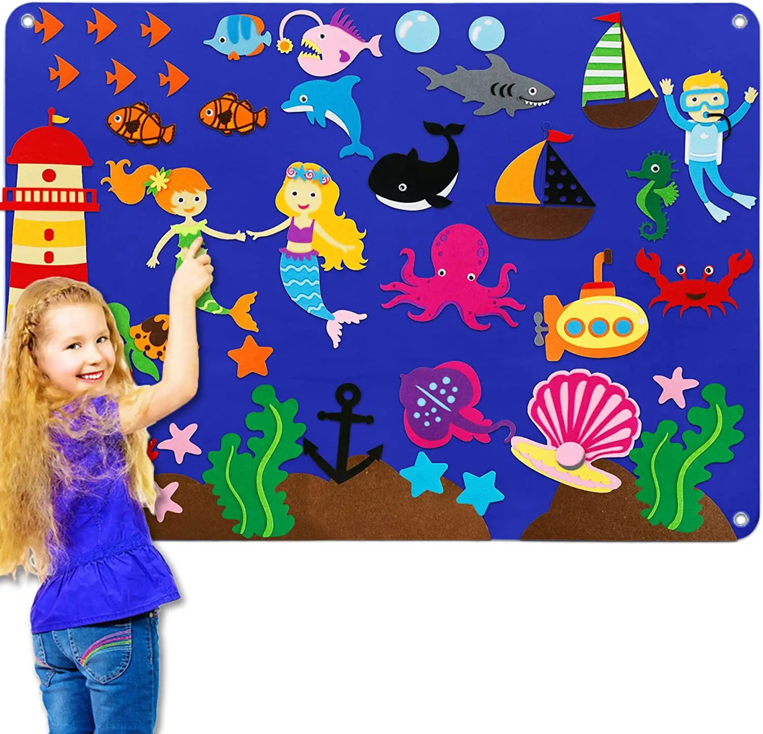 Montessori Learning Wall Hanging Storyboard farm sea animal insert feltro attività di Storytelling feltro occupato bordo per i bambini