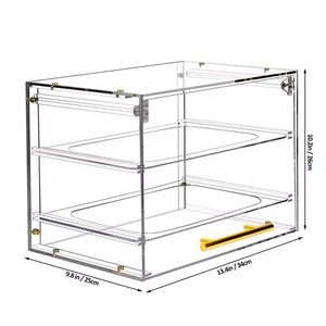 Vitrina de panadería de tres niveles acrílica, caja de repostería transparente para panadería de galletas y cupcakes con bandeja cuadrada - Product Image 3