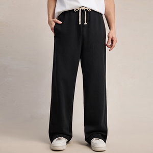 Pantalon de survêtement droit en molleton de coton pour homme, coupe décontractée, automne, noir, gris, bleu marine, gris flocon de neige, micro-élasticité - Product Image 1