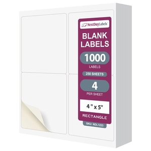 4x5 Inch White Rectangular Shipping Address Labels Laser Inkjet Printable <b>Stickers</b> 250 Sheets 1000 Labels Bulk Wholesale - Product Image 1