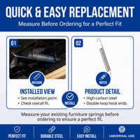 Ressorts d'extension hélicoïdaux en acier sur mesure pour meubles OEM/ODM, capacité de charge 10-40 lb, extrémités à crochet hélicoïdal gauche/droite