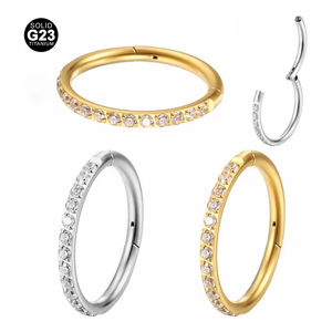 Nhẫn khuyên mũi Titanium zircon trong suốt Poennis Astm F136, kích thước 6 8 10mm, kiểu <span class=keywords><strong>clicker</strong></span>, dành cho nữ và nam - Product Image 1