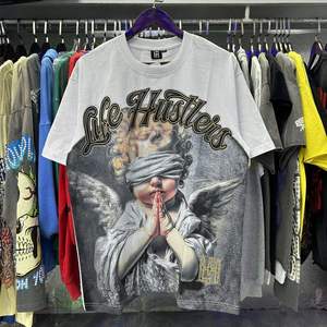 เสื้อยืดลายกราฟิก Life Hustlers Angel ทรงหลวมสำหรับผู้ชาย ผ้าฝ้าย 100% แขนสั้น สไตล์ลำลอง สตรีทแวร์ ระบายอากาศได้ดี ลายพิมพ์วินเทจ - Product Image 2