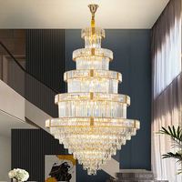 Lustre moderne en cristal doré en fer avec angle de faisceau de 360 degrés pour plafond haut, duplex, villa, hall, salon