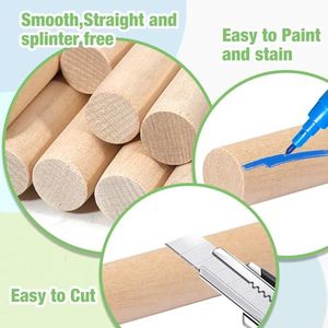 Bâtonnets en bois ronds, couleur bois, taille personnalisable, fournitures artisanales pour accessoires de décoration intérieure DIY - Product Image 3