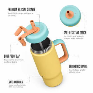 Vaso Térmico de Acero Inoxidable con Tapa, Pajita de Silicona y Asa Ergonómica, Taza de Viaje para Bebidas Frías y Calientes - Product Image 1