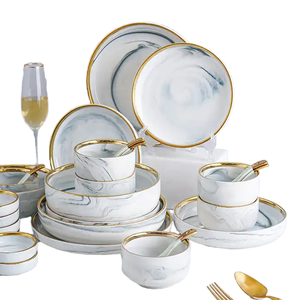 Nordic Household Gold-Edged Marble Ceramic Dish <b>Set</b> Different Sizes for Tableware and <b>Dinnerware</b> <b>Sets</b> - Product Image 1
