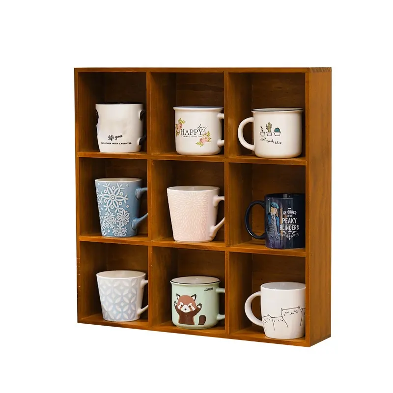 Wood Wall Mounted Coffee Mug Rack Holder Wood Stand Tea Cup Organizer Display Storage Shelf