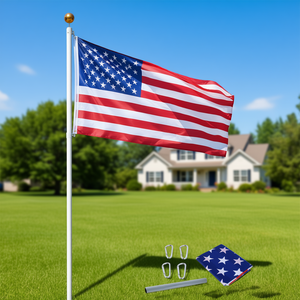 Kit de mât de drapeau télescopique en aluminium DB 25FT, robuste, pour extérieur, jardin, pelouse, facile à installer, pour drapeaux encastrés. - Product Image 2