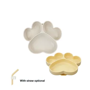 Bear Claw Soft Silicone Plates Sets Divided Suction Plate Dining Dish Feeding For Baby 6 Months