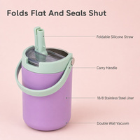 Gobelet isotherme pour enfants 14 oz, tasse à double paroi sous vide, paille pliable, poignée portable pour l'école, les activités de plein air et les voyages des enfants