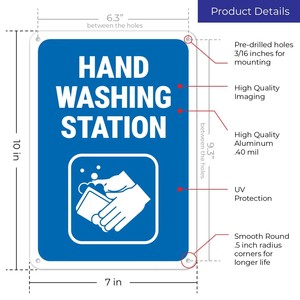 Panneau de signalisation pour station de lavage des mains, panneau d'<span class=keywords><strong>avis</strong></span> en aluminium pour cuisine et lieu de travail, panneau de sécurité mural imperméable et durable - Product Image 2