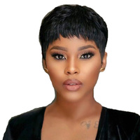 Perruque Courte Femme Style Européen et Américain, Cheveux Synthétiques Noirs Africains, Faite à la Machine, Cheveux Humains Naturels, en Stock