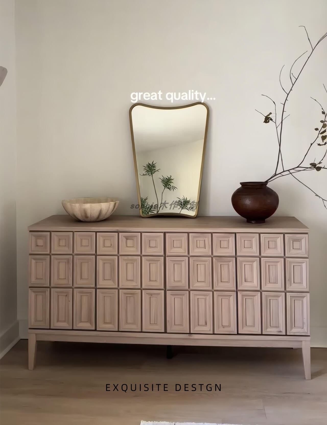 Aparador de madera con diseño rústico, dimensiones: 140*38*82 cm (largo * ancho * alto).