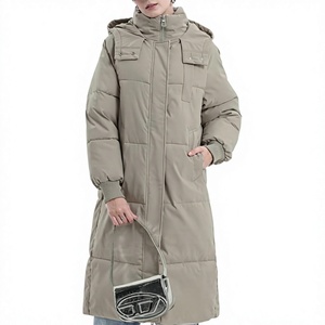 Women's Long Quilted Hooded Winter Coat Solid Color Full Sleeve Thick Polyester Fiber Warm Keeper Zipper Closure - Product Image 1