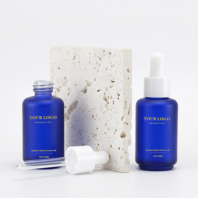 30ml Cobalt Blue Round Serum Essential Oil Glass Bottle  Matte Spray Oil Dropper Flint Glass Bottle