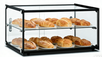Vitrine de présentation de gâteaux pour la restauration commerciale, vitrine carrée à quatre côtés en verre sécurisé, vitrine de présentation alimentaire en verre, réfrigérateur à température ambiante