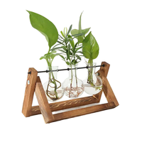 Support de terrarium en bois moderne et écologique pour la décoration de jardin, avec vase en verre pour plantes aériennes et support métallique pivotant à 3 ampoules