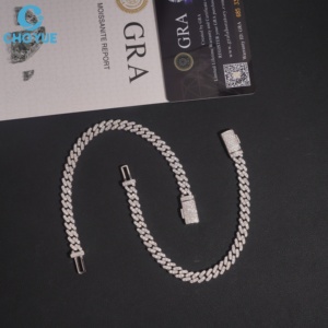 Cadena Cubana de Plata de Ley 925 con Moissanita VVS Totalmente Pavimentada, Chapada en Oro de 18K, Unisex, con Corte Brillante Redondo, Venta al por Mayor de Joyería - Product Image 4