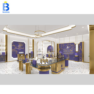 Negozio di cosmetici boutique di fascia alta da sogno viola negozio di prodotti per la cura della pelle design personalizzato espositore in oro - Product Image 5