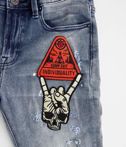 ג'ינס סקיני כחול בגזרת סטונ-ווש, אופנת רחוב לגברים, איכות גבוהה, בסגנון Y2K, עם רקמה בד, אינדיבידואליות פאנקית. - Product Image 5