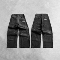 Celana Kulit Pria Model Kustom dari Produsen, Celana Kulit Ukuran Besar, Celana Kulit Tebal, Celana Kulit Kaki Lebar, Celana Kulit Longgar