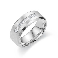 Haute couture Micro-encart Zircon CNC gravé bague en acier inoxydable Couples diamant mariage anniversaire bijoux accessoire à la mode