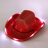 Cappello Fedora da Cowgirl lampeggiante a LED occidentale con luce per adulti cappello da Cowboy con paillettes argento con bordo LED bianco