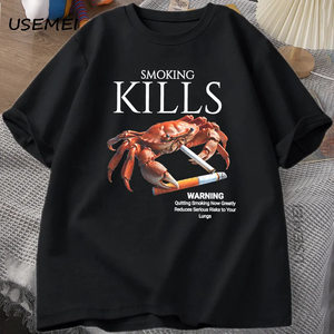 Camisetas con estampado <span class=keywords><strong>de</strong></span> 'Smoking Kills Crab', camiseta 'Unhinged Weirdcore', camiseta con gráfico peculiar, camiseta <span class=keywords><strong>de</strong></span> manga corta <span class=keywords><strong>de</strong></span> algodón Harajuku, ropa para hombre - Product Image 1