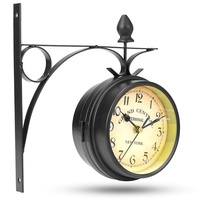 Station de rangement murale Vintage à Double face, décoration de jardin rétro, cadre métallique, couvercle à cadran en verre, chargeur, Station horloge