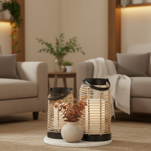 Handcrafted <b>Rattan</b> Boho <b>Lanterns</b> Black Natural Led Light Home Decor - Product Image 2