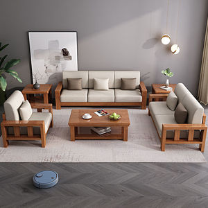 Juego de Sofás Modulares en Forma de L de Madera Sólida Dazhang Jiaju para Sala de Estar, Color Nogal, para Todas las Edades - Product Image 2