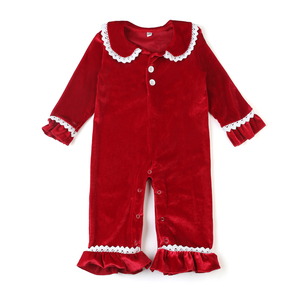 Vente en gros pyjamas pour bébés pyjamas de Noël en velours à manches longues à volants pour bébés filles vêtements de nuit vintage pour tout-petits - Product Image 5
