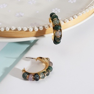 Pendientes de Aro con Cuentas en Forma de <span class=keywords><strong>C</strong></span>, de <span class=keywords><strong>Moda</strong></span>, al por Mayor, para Mujer, Color Dorado, Joyerí<span class=keywords><strong>a</strong></span> de Acero Inoxidable - Product Image 1