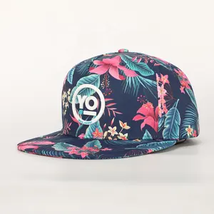 Logo personalizzato all'ingrosso berretto Snapback con stampa floreale a 5 pannelli di alta qualità, uomo donna Hip Hop Gorras, cappello a scatto con stampa a becco piatto