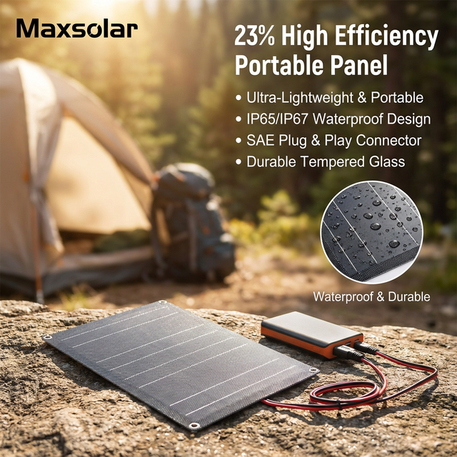 Monocrystalline Solar Panel Car Battery Charger Portable Waterproof 23% Efficiency Trickle