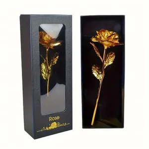 Élégante boîte cadeau 1 pièce en feuille d'or avec rose artificielle sans plumes, pour la Saint-Valentin et la Fête des Mères, plante décorative - Product Image 6