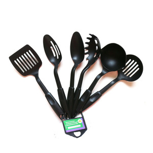 6-Piece Nylon Kitchen Utensil Set – Black Spatula, Slotted Turner, Soup Ladle, Pasta Server, Slotted Spoon, Solid Spoon – Non-St - Product Image 1