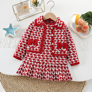 2025 Mới Thời Trang Trẻ Em Cô Gái 2 Pcs Đan Mô Hình Cardigan Áo Len + Không Tay In Ruffles Ăn Mặc Quần Áo Thiết Lập - Product Image 6