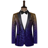 Veste de Costume à Paillettes Dégradées, Simple Boutonnage, Col Cranté, Costume de Scène pour Homme, Tenue Formelle pour Chanteur, Scène, Bar, Boîte de Nuit, Art