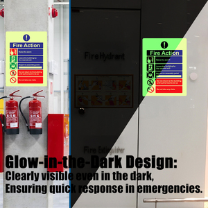 7.9x5.9 Pouces Étanche Durable Glow-in-the-Dark Fire <span class=keywords><strong>Action</strong></span> Emergency Instructions Adhésif Autocollant - Product Image 2