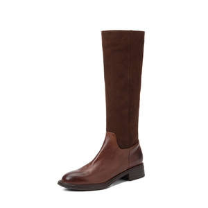 <span class=keywords><strong>Stivali</strong></span> Alti Vintage Cialisa Patchwork Marrone e Nero Fatti a Mano per <span class=keywords><strong>Donna</strong></span>, Inverno 2025, Punta Tonda, Tacco Medio - Product Image 5