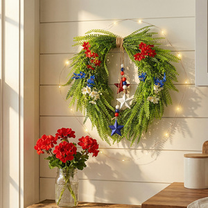 Guirlande patriotique pour la fête de l'indépendance, guirlande de fougères, fleurs rouges, blanches et bleues, ornements <span class=keywords><strong>en</strong></span> forme d'étoiles, guirlande suspendue pour le 4 <span class=keywords><strong>juillet</strong></span>, décoration murale - Product Image 3