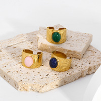 Modeschmuck breit mit Naturstein verstellbaren offenen Ringen Täglich für Frauen 18 Karat vergoldeter Edelstahl Türkis Ring