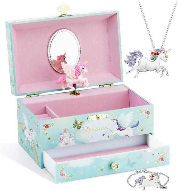 Unicorn Music Box Jewellery Box Packaging for Girls & Boys Gift Ballerina Wooden Musical Jewelry Box Kid Toys Hand Cranked